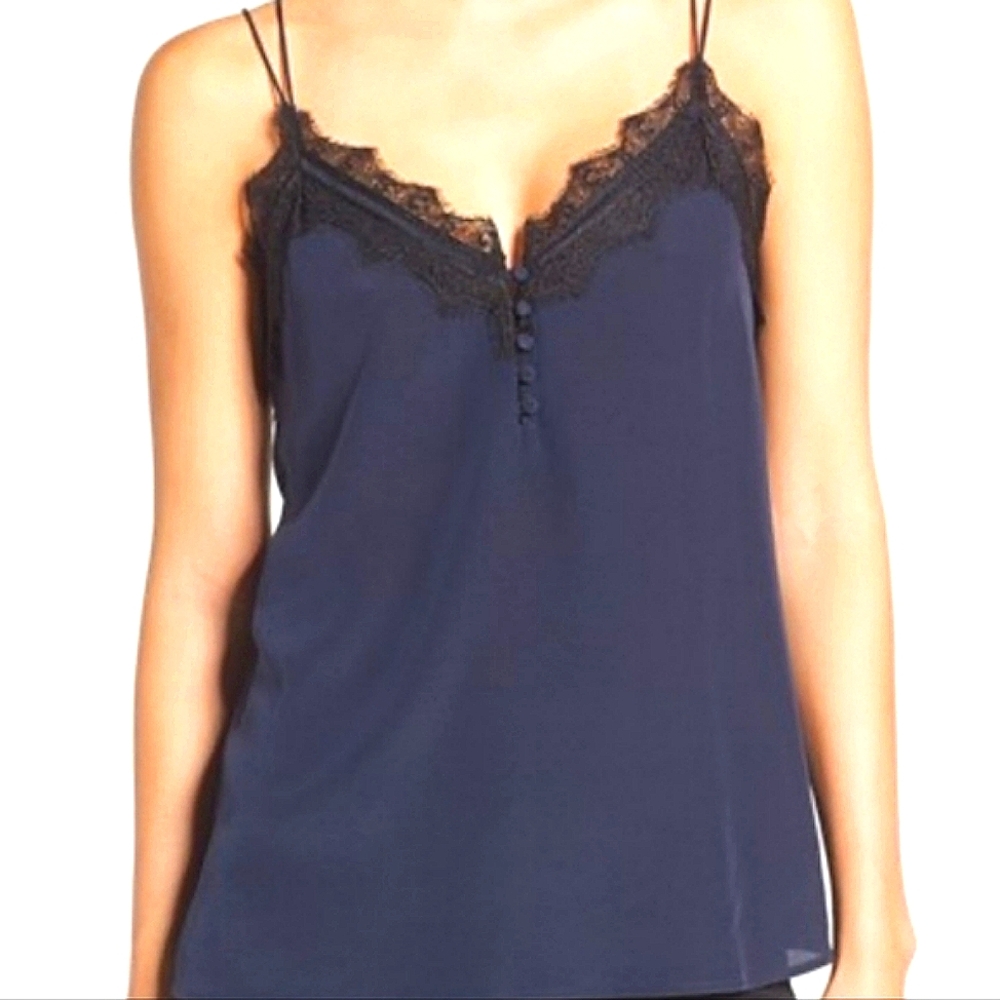 Elegant Navy Lace Trim Camisole
